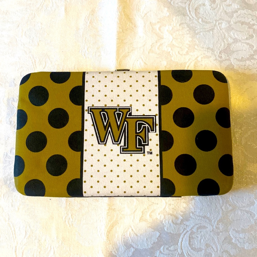 Wake Forest  Push Lock Yellow Polka Dot Hard Case Wallet Mainstreet Collection